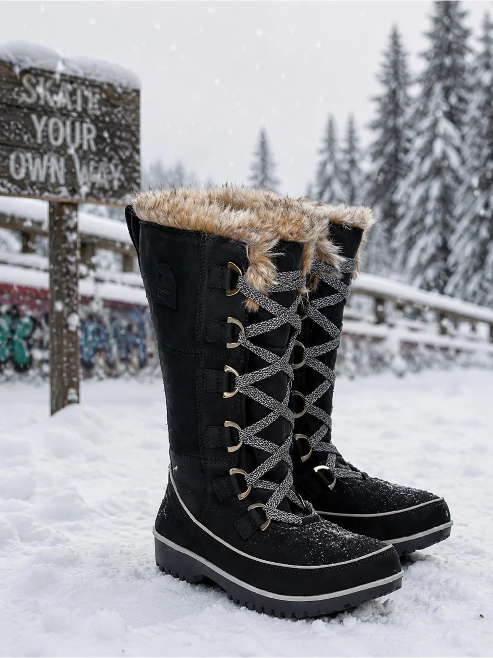 SOREL Sorel Tivoli High II Premium Black Suede Leather Fur Lined Tall Boots Sz 8